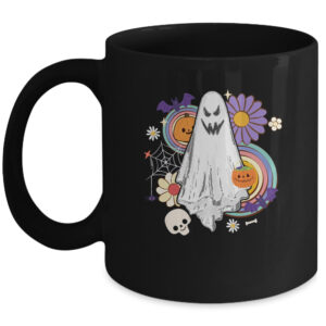 Groovy Vintage Floral Ghost Hippie Halloween Spooky Season Coffee Mug