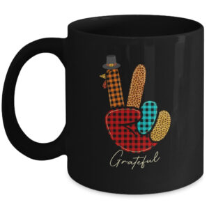Peace Love Turkey Grateful Turkey Hand Sign Thanksgiving Coffee Mug