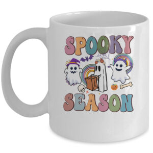 Retro Groovy Spooky Season Floral Ghost Pumpkin Halloween Coffee Mug