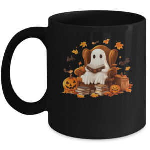 Vintage Ghost Reading Book Pumpkin Halloween Teachers School Coffee Mug